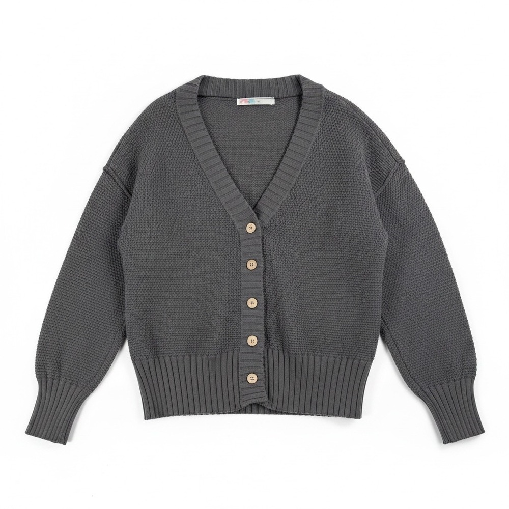 Free People Beach Hailey Cardigan M Gray Waffle Knit Oversized boho lagen look